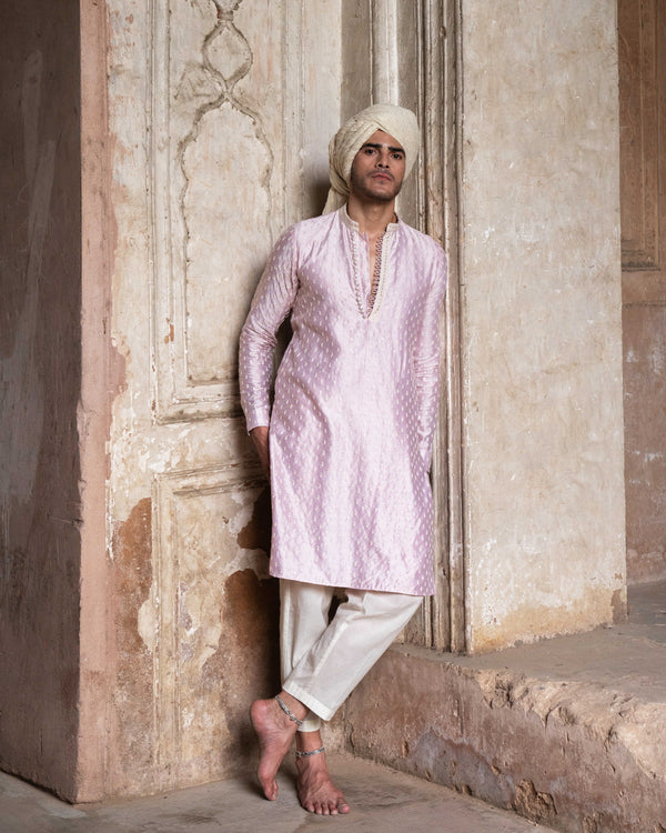 Onion pink dots Full Embroidered Kurta with Pants