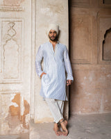 Ice blue dots Full Embroidered Kurta with Pants