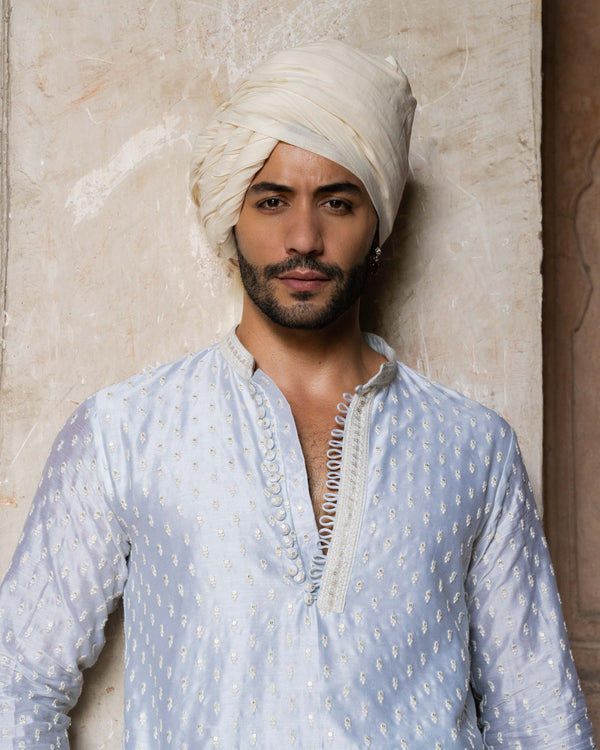 Ice blue dots Full Embroidered Kurta with Pants