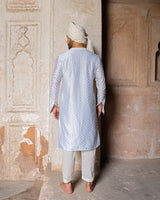 Ice blue dots Full Embroidered Kurta with Pants