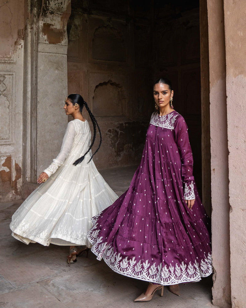 Wine forest 8 Layer All Over Embroided Anarkali