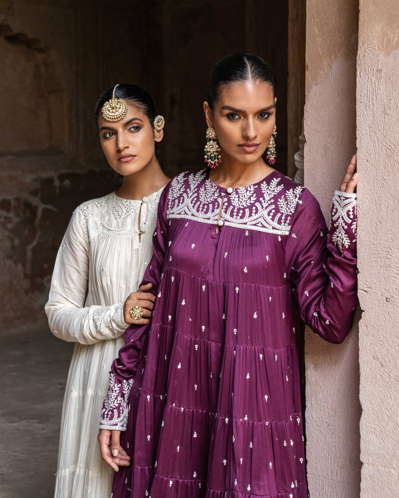 Wine forest 8 Layer All Over Embroided Anarkali