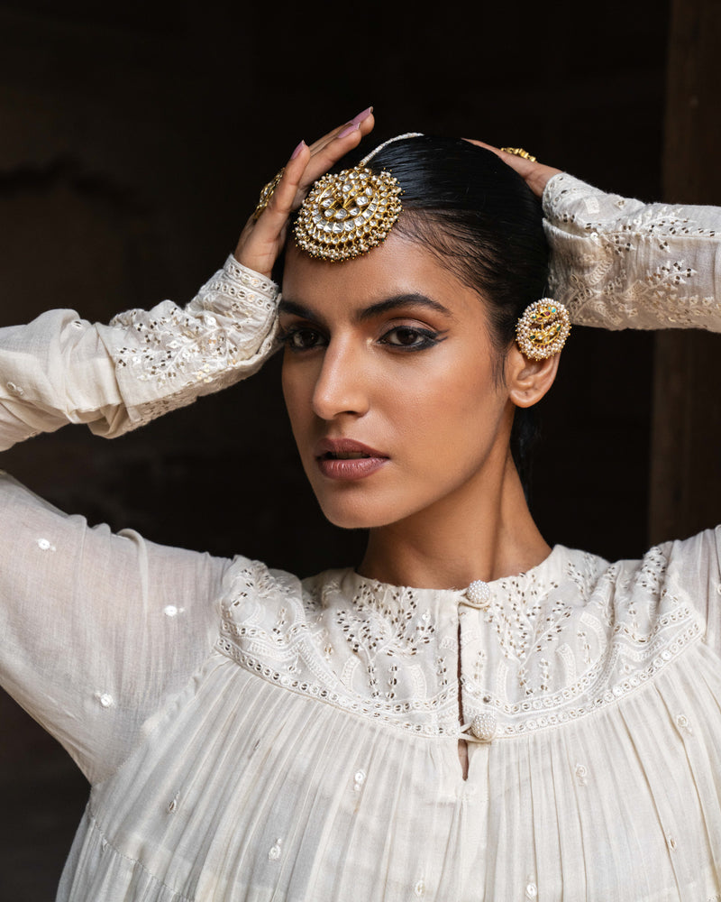 Off white 8 Layer forest All Over Embroided Anarkali