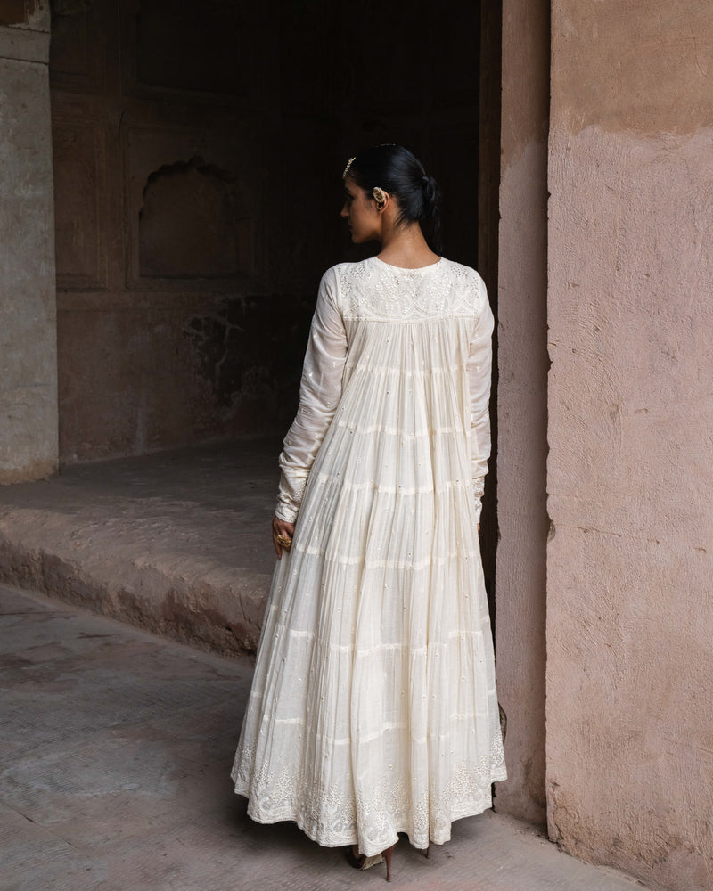 Off white 8 Layer forest All Over Embroided Anarkali