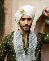 Olive Big Border Full Embroidered Kurta with Pants