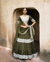 Olive Big boder lehnga with Embroidered dupatta