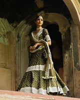 Olive Big boder lehnga with Embroidered dupatta