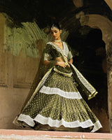 Olive Big boder lehnga with Embroidered dupatta