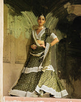 Olive Big boder lehnga with Embroidered dupatta