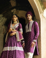 Wine big border Lehenga with Embroidered Dupatta