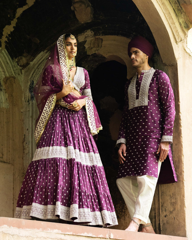 Wine Big Border Full Embroidered Kurta with Pants
