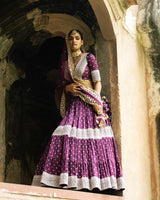Wine big border Lehenga with Embroidered Dupatta