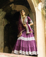 Wine big border Lehenga with Embroidered Dupatta