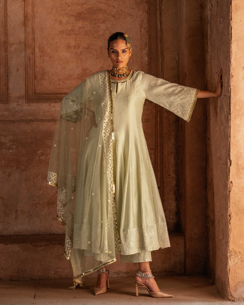 Forest mint anarkali with pants
