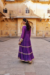 Imperial purple Angrakha with Embroidered Dupatta