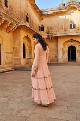 Vintage blush Angrakha with Embroidered Dupatta