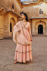 Vintage blush Angrakha with Embroidered Dupatta