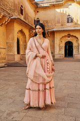 Vintage blush Angrakha with Embroidered Dupatta