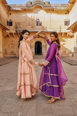 Vintage blush Angrakha with Embroidered Dupatta