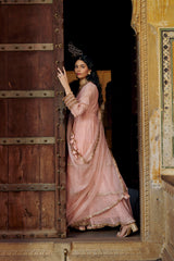 Vintage blush Angrakha with Embroidered Dupatta