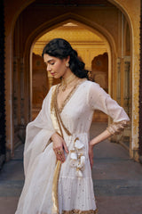 Ivory Angrakha with Embroidered Dupatta