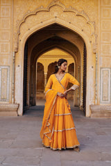 Saffron Angrakha with Embroidered Dupatta