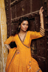 Saffron Angrakha with Embroidered Dupatta