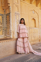 Vintage blush 4 tier mukesh peplum Sharara