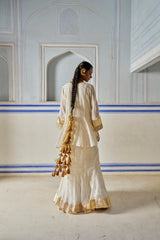 Ivory Mukesh Double layer Embroidered Jacket with Pants