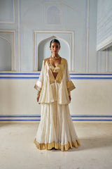 Ivory Mukesh Double layer Embroidered Jacket with Pants