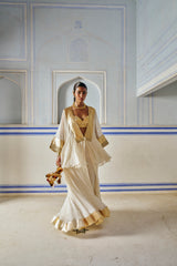 Ivory Mukesh Double layer Embroidered Jacket with Pants