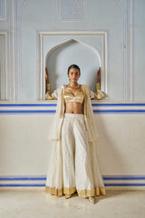 Ivory Mukesh Double layer Embroidered Jacket with Pants