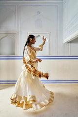 Ivory Mukesh Double layer Embroidered Jacket with Pants