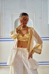 Ivory Mukesh Double layer Embroidered Jacket with Pants