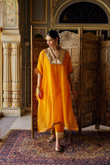 Saffron glass kaftan with pant