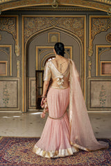 Vintage blush Tri Color Fish Cut Lehenga