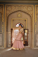 Vintage blush Tri Color Fish Cut Lehenga