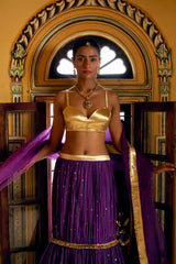 Imperial Purple mukesh Fish Cut Lehenga