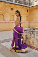 Imperial Purple mukesh Fish Cut Lehenga