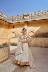 Ivory Tri- color  mukesh Lehenga