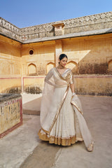 Ivory Tri- color  mukesh Lehenga
