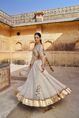 Ivory Tri- color  mukesh Lehenga