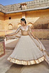 Ivory Tri- color  mukesh Lehenga