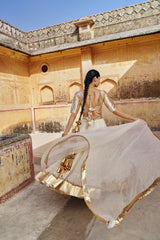 Ivory Tri- color  mukesh Lehenga
