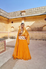 Saffron Golden Zari Mukesh Lehenga