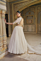 Ivory double border Golden Zari Mukesh Lehenga