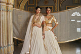Ivory Golden Zari Mukesh Lehenga