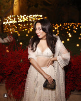 Off White Centre circle with 3 line  Lehenga with Embroidered Dupatta