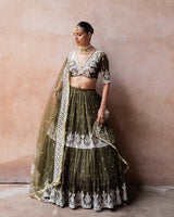 Olive forest Lehenga with Embroidered Dupatta