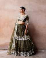 Olive forest Lehenga with Embroidered Dupatta